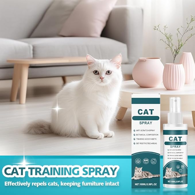 Effective Cat Deterrent Spray, Natural Cat Repellent Indoor Outdoor, Safe Cats Scratch Deterrent for Furniture, Cats Spray Deterrents for Urine Marking in House, 3.38 FL Oz (1)