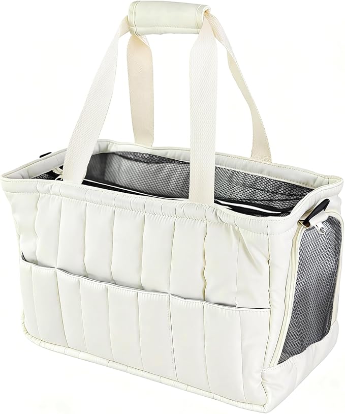 Dog Purse Carrier for Small Dogs, Small Cat Purse Carrier Soft with Large Pocket, Portable Pet Carrier Tote Bag with Safe Leash (White)