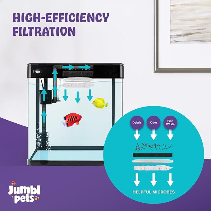 JumblPets Premium Fish Aquarium Kit, Complete Glass Fish Tanks Set with LED, Filtration System & Set, Hood & Lid, Bubbler Kit, Heater, Thermometer & Net, Ideal for Freshwater/Marine Fish, 7 Gallon