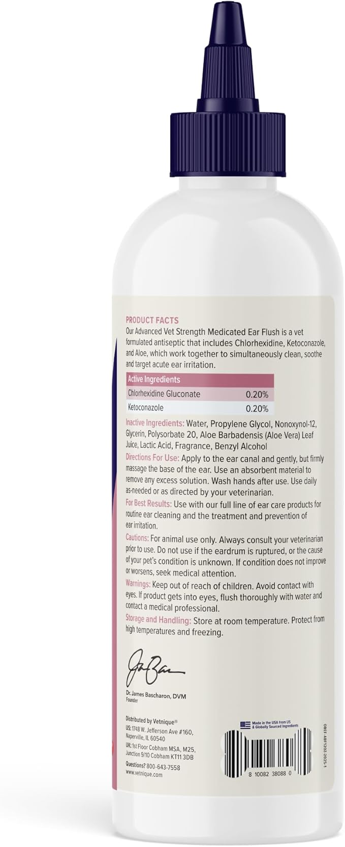 Vetnique Oticbliss Advanced Strength Medicated Dog Ear Infection Treatment, Antiseptic Ear Cleaner for Cat & Dog Ear Cleaning Solution Chlorhexidine & Ketoconazole (12oz Flush)