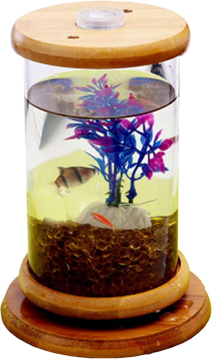 Creative Manual Rotating Glass Fish Tank with Colorful Remote Control lampSuper Large Glass Cylinder (Diameter 10 cm, Height 20 cm)
