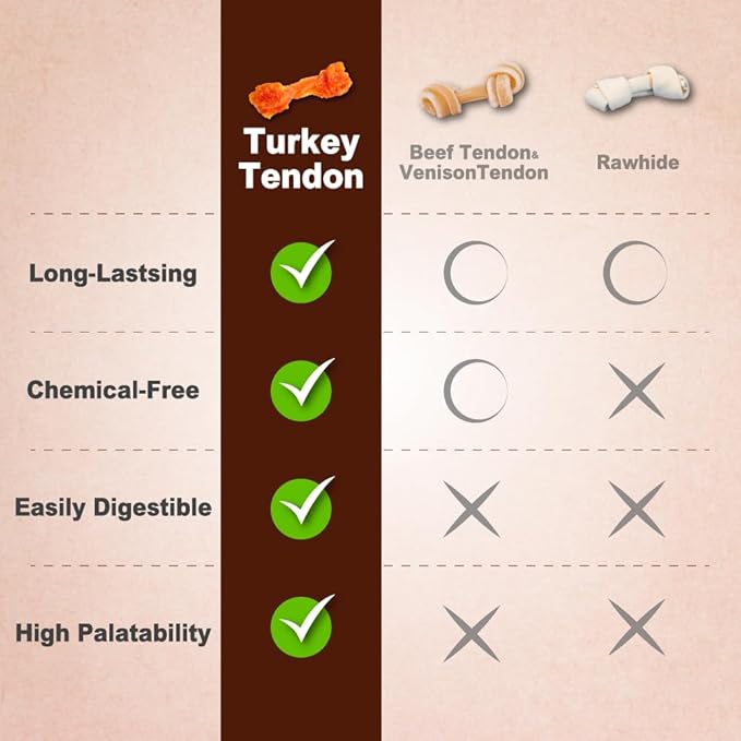 A Freschi srl Turkey Tendons for Dogs, USA-Sourced, Healthy Dog Treats, Rawhide-Free Puppy Chews, Long Lasting, All Natural, Hypoallergenic Dog Treats for Medium Breeds, 6 Count Pack Braid (M)
