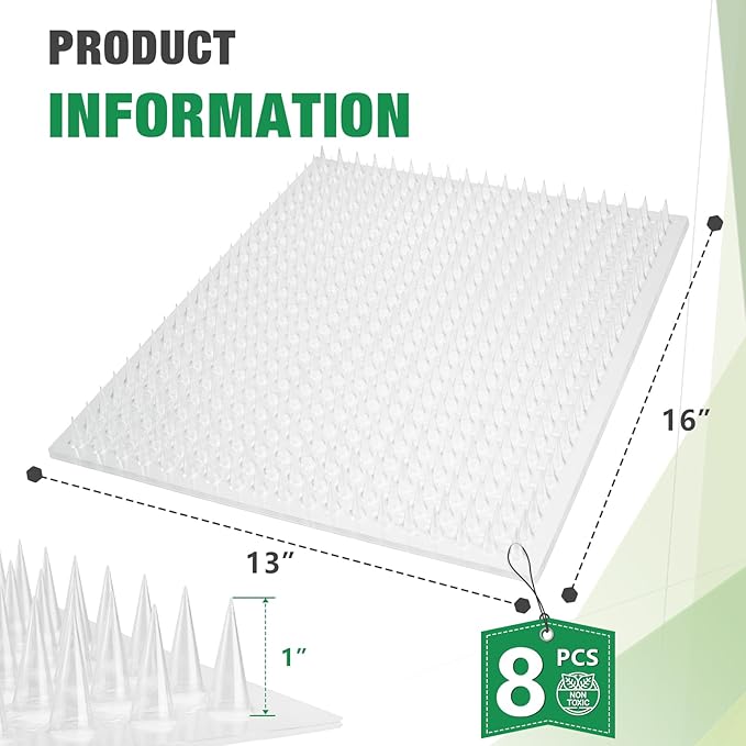 Zipcase 16 Pack Cat Repellent Deterrent Outdoor Scat Mat with Tape for Cats, Dogs, Pests Covers 24 Sq.ft (3456 Sq.in), 16 x 13 Inches