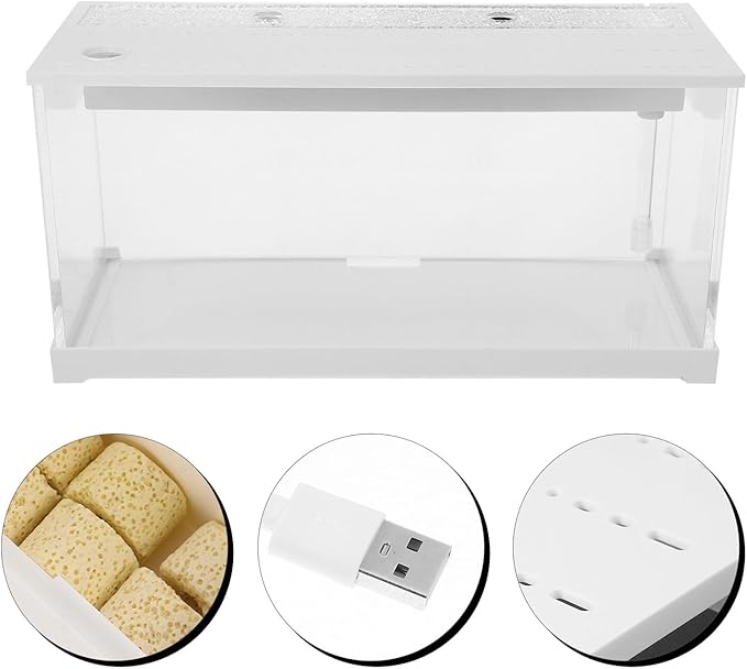 Small Acrylic Betta Fish Tank with LED Light, Desktop Silent Filter Circulation Aquarium for Home and Office, Water Change-Free Easy-Care Fish Bowl, White