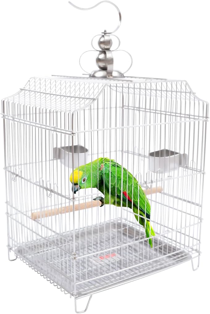 Stainless Steel Bird Cage Parrot Cage, Rustproof Hanging Birdcage Bird Travel Cage Parakeet Cage, Encrypted Bird House Birds Starter Kit Pet Bird Flight Cage for Medium & Small Birds