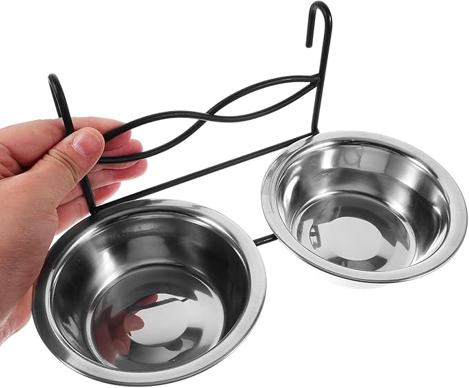 Cabilock Parrot Feeder Cup and Bird Food Holder Hanging Bowl with Clamp Stainless Steel Small 11cm Diameter for Cage Feeding and Watering Supplies