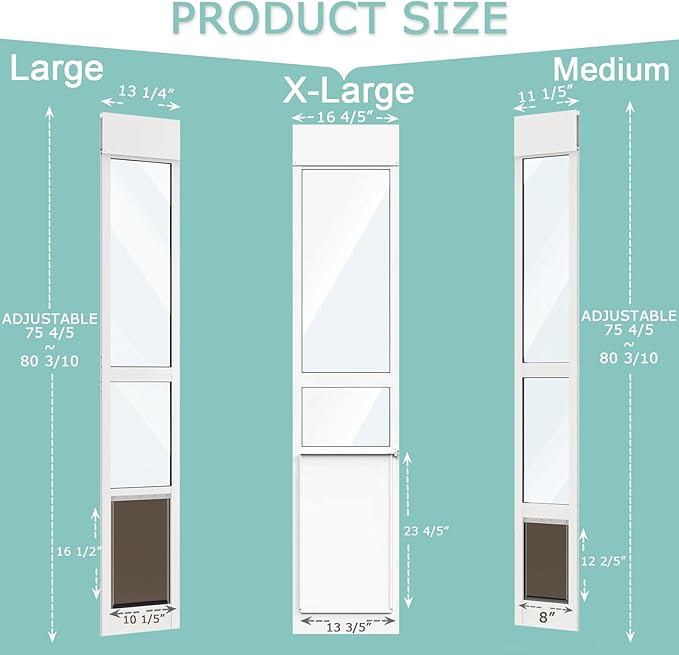 Doggy Door for Sliding Glass Door, Adjustable Height 75 4/5" to 80 3/10" Sliding Door Dog Door Insert, Suitable for Small Doggies Up to 25 lbs, Medium, White