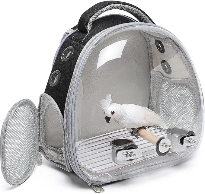 Bird Carrier Travel Cage Backpack with Perch, Breathable Portable Transport Bag for Parrot and Small Birds Outdoor Use (B1)