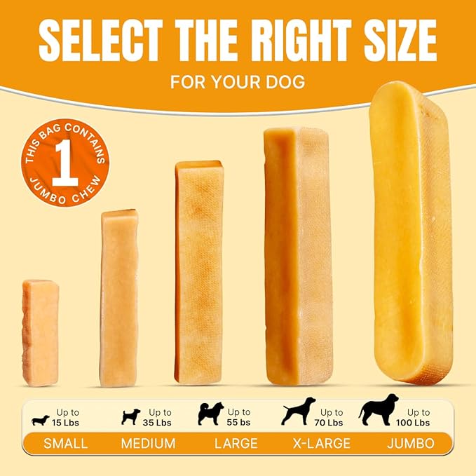 Tibetan Dog Chew Yak Cheese Sticks - Natural, Handmade Treats for Jumbo Dogs, Long-Lasting Entertainment, Perfect for Aggressive Chewers, Rawhide-Free, Grain-Free, Gluten-Free (1 Chew, Jumbo)