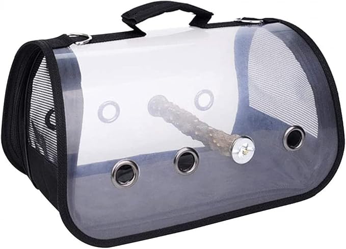 qiuqiu Bird Carrier Bag, Multifunctional, for Pets, Parrots, Cage, Light, Portable, with Shoulder Strap, Breathable, Double Zipper, Outdoor, Camping, Transparent-Black
