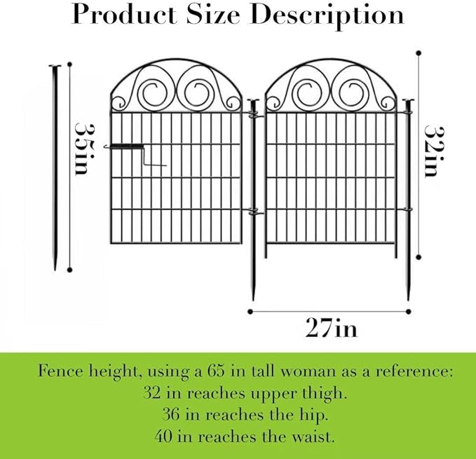 Tall Garden Fencing Animal Barrier with Gate, 32 Inch(H) 4 Panels Dog Fence Outdoor for Yard, Total Length 8.8 Ft Decorative Fence for Garden│Patented