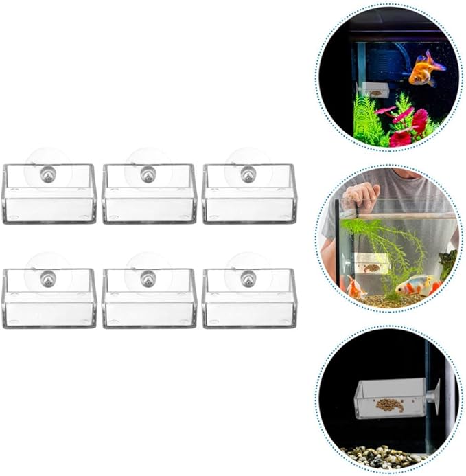 GANAZONO 6pcs Reptiles Food Dishes Feeder Bowls Square Dishes Trays Fish Tank Suction Cups Shrimp Feeder Aquarium Accessories