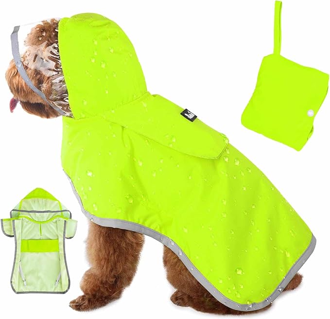Lukovee Dog Raincoat, Adjustable Dog Rain Jacket with Clear Hooded Double Layer for Large Medium Small Dogs Puppies, Waterproof Rain Coat Poncho with Reflective Storage Pocket & Rim (Green, S)