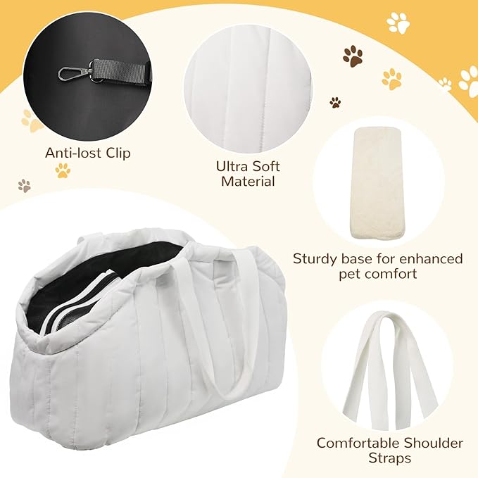 Dog Purse Carrier for Small Dogs Up to 15 Lbs - Dog Carrier Purse with Secure Harness Clip, Dog Tote Bag for Small Dogs and Puppies - White