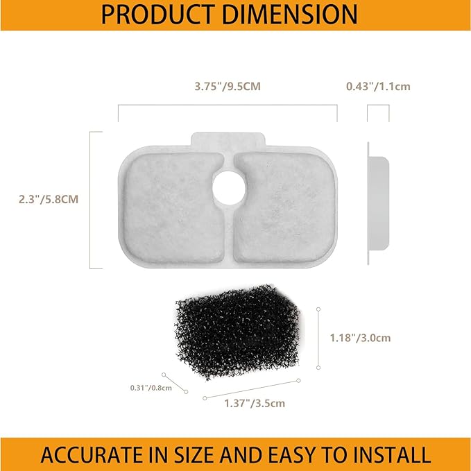 24 Packs Cat Water Fountain Filter Replacement Compatible with Dockstream Cat Water Fountain PLWF005/PLWF115/PLWF105,Triple Filtration System Replacement Filter with Pre-Filter Sponge