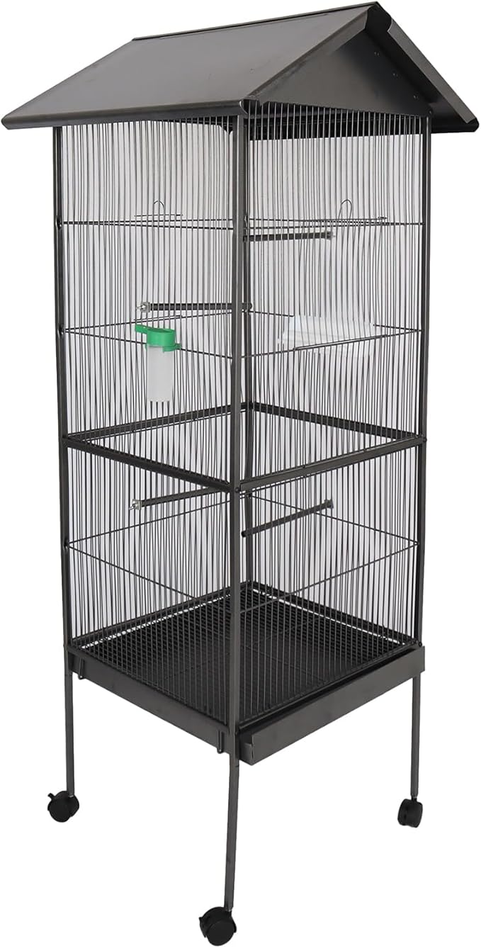 Bird Cage with Rolling Stand Spacious Space for Parakeets Cockatiels Parrot Green Cheek Conures Pigeons Lovebird (25.98''L x 25.59''W x 57.48''H) Grey One Size