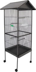 Bird Cage with Rolling Stand Spacious Space for Parakeets Cockatiels Parrot Green Cheek Conures Pigeons Lovebird (25.98''L x 25.59''W x 57.48''H) Grey One Size