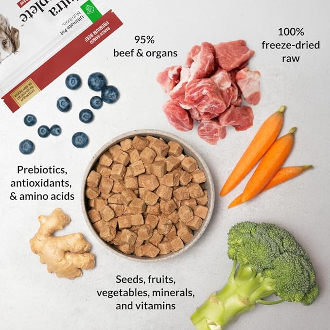 ULTIMATE PET NUTRITION Nutra Complete, 100% Freeze Dried Raw Veterinarian Formulated Dog Food with Antioxidants Prebiotics and Amino Acids (1 Pound, Beef)