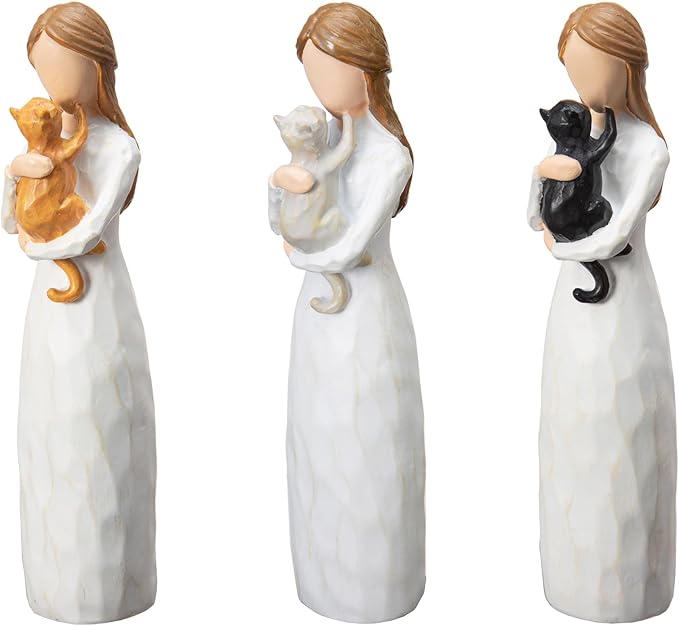 Angel of Friendship Cat Memorial Gifts, Hand-Painted Cat Angel Figurine Statue,Gift to Celebrate Loving Pets and Cat Lovers(Orange)