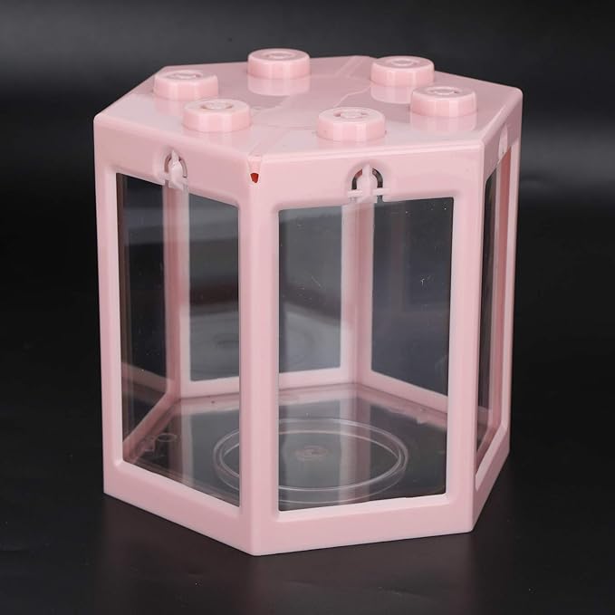 Small Betta Fish Tank, Hex Shape Portable Mini Aquarium Tank, Fish Tank Starter Kits Fish Bowl Aquarium Starter Kits for Turtle Reptile Shrimp Moss Crab Insects Habitat as Decoration(Pink)