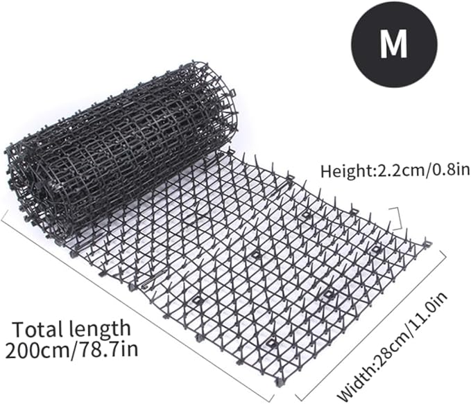 Cat Deterrent Mat Garden Cat Stopper Repellent Mat Flat Prickle Strip Dog Digging Deterrent for Indoor and Outdoor Black M
