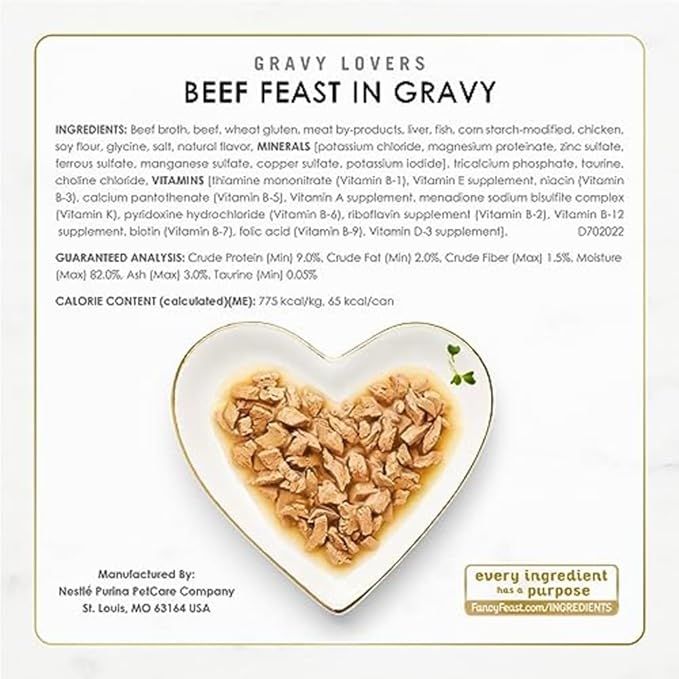 Fancy Feast Purina Gravy Lovers Poultry and Beef Grilled Gourmet Wet Cat Food Variety Pack - 3 oz. Cans,(Pack of 60)