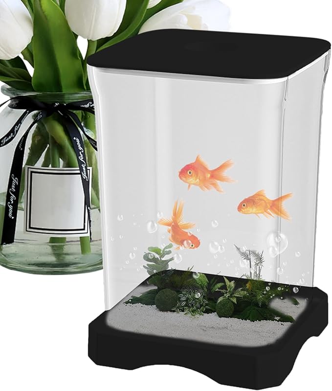 Betta Aquarium Tank - 11.8x11.8x17.7cm Small Led Fish Tank, Desktop Aquariums Starter Kit, Mini Aquariums Bowl | 4k Hd Ornamental Aquarium with Light for Home Decor, Apartment, Kitchen, Study Room