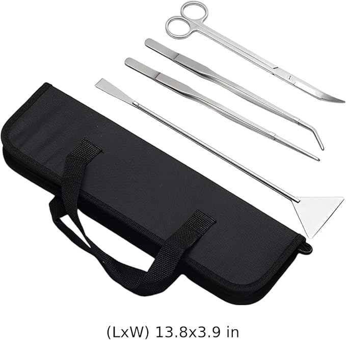 4 Pcs Aquarium Tool Kit, Stainless Steel For Fish Tank Plant, Includes Tweezers Scissors Spatula, With Canvas Bag