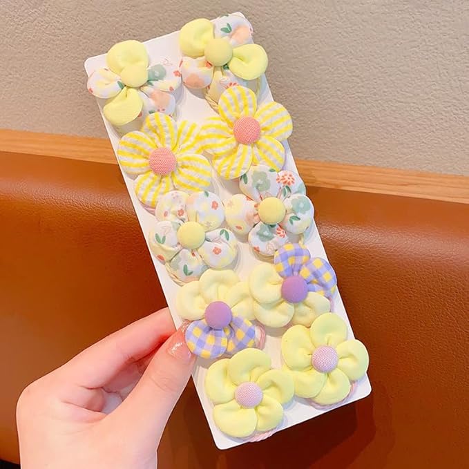 20 Pcs Handmade Cute Puppy Hair Bows, Flower Bowknot with Rubber Bands for Small Dog Hair Ties Accessories Cream Yellow