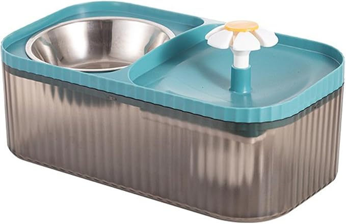 2 in 1 Cat Water Fountain and Food Bowl,Cat Fountain Water Bowl,Pet Water Bowl Fountain,Automatic Pet Water Dispenser,Cat Food and Water Bowl Set,Cat Feeding and Watering Supplies(Blue)