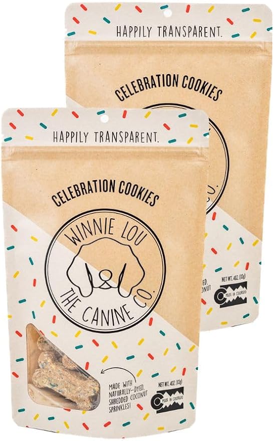 Winnie Lou Organic Dog Treats – Natural Dog Biscuits Made in USA with Organic Ingredients, sensative Stomach, Small Breed, Large Breed, high Protein, Hypoallergenic, Celebration Cookies (Pack of 2)