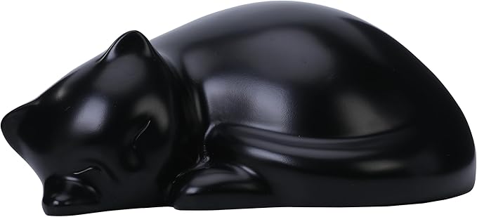 Pet Cat Urns for Ashes, Sleeping Resin Cremation Animal Urn and Sealed Bag, Decorative Memorial, Fur Keepsake, Ashes Necklace, Keychain, Inkless Paw Print Kit, Picture Frames, Sympathy Cards(Black)