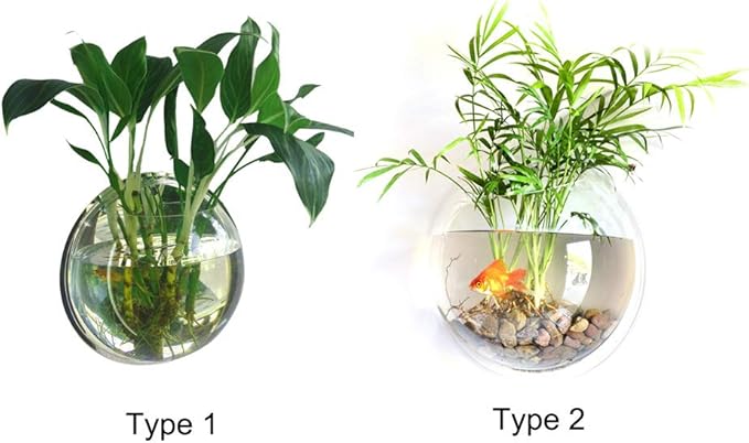 Wall Fish Bowl, Small Hanging Goldfish Fish Tanks, Clear Acrylic Betta Fish Tank, for Aquarium Wall Plant Pot Decoration Planter Flower