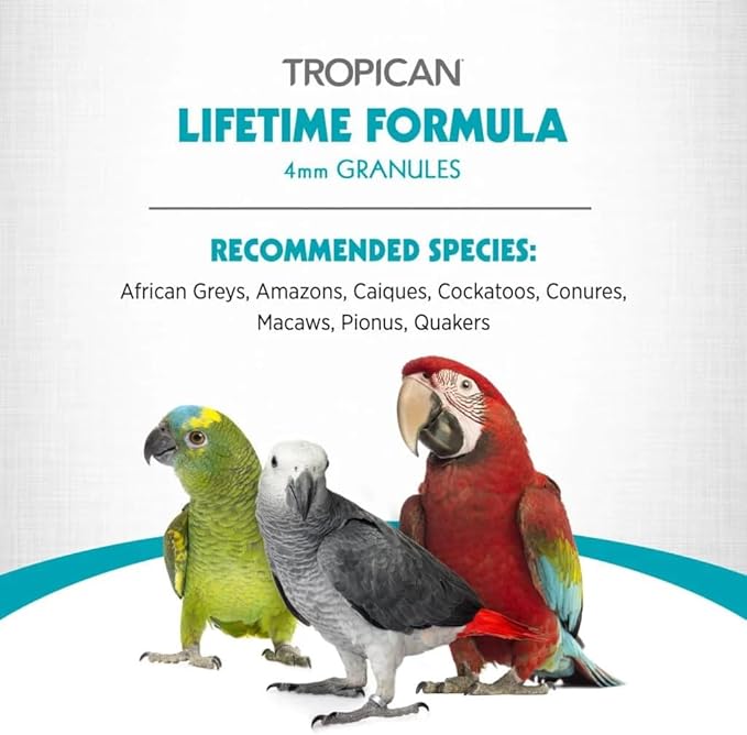 HARI Tropican Bird Food, Hagen Parrot Food with Peanuts & Sunflower Seeds, Maintenance Parrot Granules, Lifetime Formula, 1.8 lb Bag
