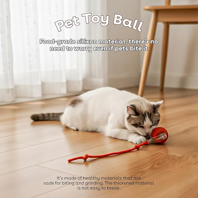 Interactive Cat Toy Ball, Automatic Intercative Cat Toys for Indoor Cats, The 3rd Generation Agile Moving Cat Ball with Elastic Mesh Tail, Toys for Indoor Adult Cats, Motion Activated (Red)