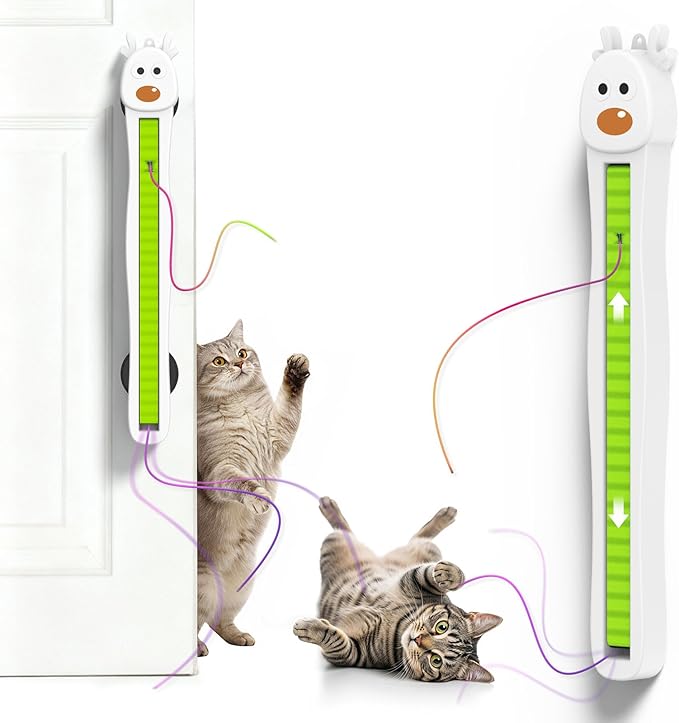 Interactive Cat Toys for Indoor Cats - Automatic Cat Toys with Motorized String Action, Sticking Door/Walls Electric Enrichment Stimulation Kitty Toy for Bored Indoor Adult & Kitten Cats (White)