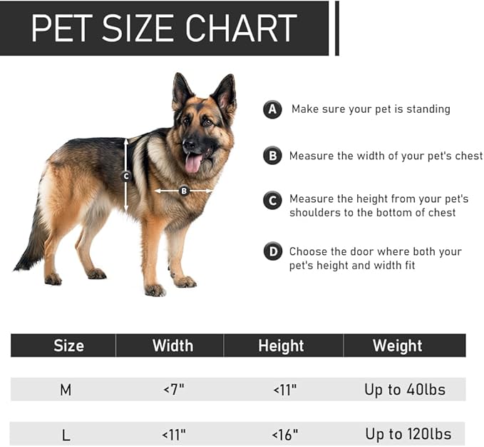 【PATAPLUS】 Aluminum French Large Dog Door,Strong Double Magnetic Flaps,with Aluminum Telescoping Tunnel Heavy-Duty Do g Door for L arge and Medium Dog Up to 110LBS (Large,Black)