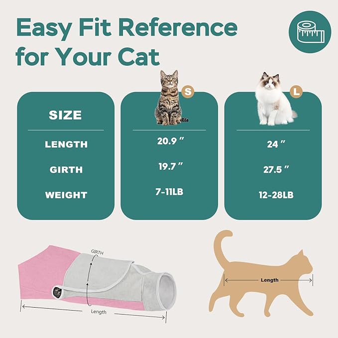 Self-Adhesive Cat Grooming Wrap, Cozy Cat Wrap for Cutting Nails, Breathable Anti-Scratch Cats Swaddle Bag for Brushing, Ear Cleaning, Dental Care, Medication, Injections,Pink L