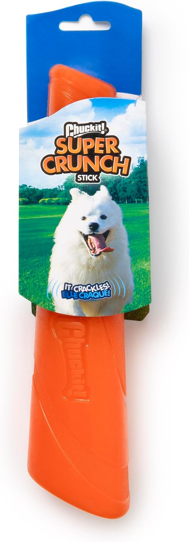 Chuckit! Super Crunch Fetch Stick Dog Toy - Durable TPR Material, Enticing Crunch Sounds, Compatible with Medium and Large Dogs, Mentally and Physically Engaging - 9.2 inches, for Breeds 20-100 lbs
