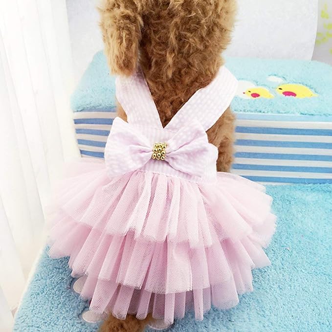 Dog Dresses, Fashion Pet Dog Clothes, Striped Mesh Puppy Dogs Princess Dresses (Pink, XX-Large)
