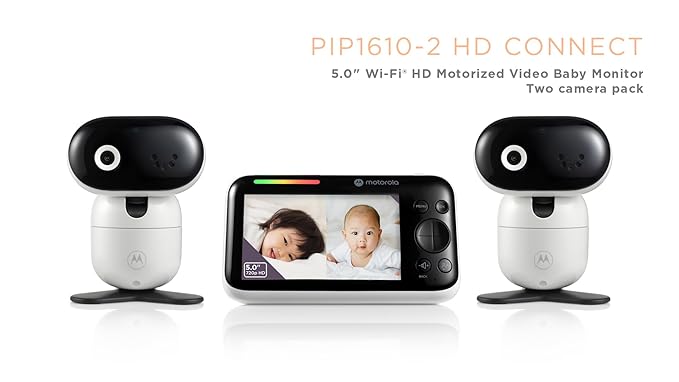 Motorola Nursery WiFi Baby Monitor with 2 Cameras, 5" Screen, Wall Mount, Long Range, 2-Way Audio, Temperature Sensor, Motorized, Lullabies, PIP1610-2 HD Connect