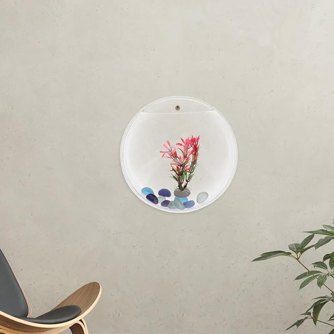 GANAZONO Wall Mounted Acrylic Fish Tank and Planter Bowl 9-inch Hanging Aquarium for Betta Fish with Hydroponic Plant Holder, Modern Wall Decor for Home and Office