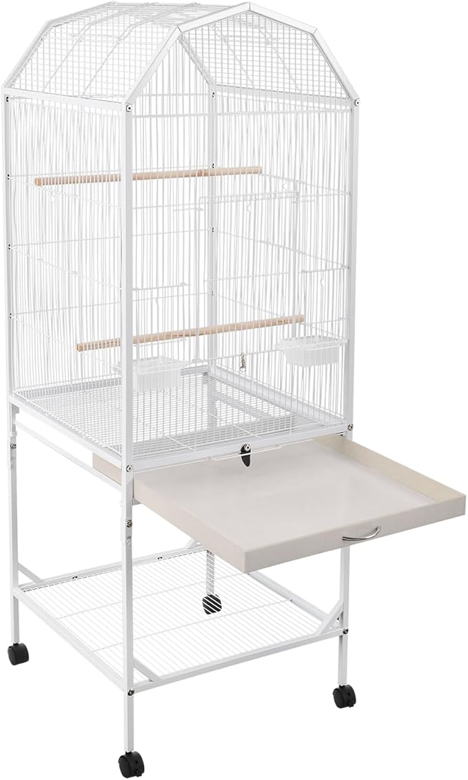 Bird Cage, Open Top and Rolling Stand Medium Small Bird Cage, Bird Cages with Universal Wheels for Parrots, Budgerigars, Parakeets, Cockatiels, Lovebirds, 18 x 18 x 53.9 Inch (White)