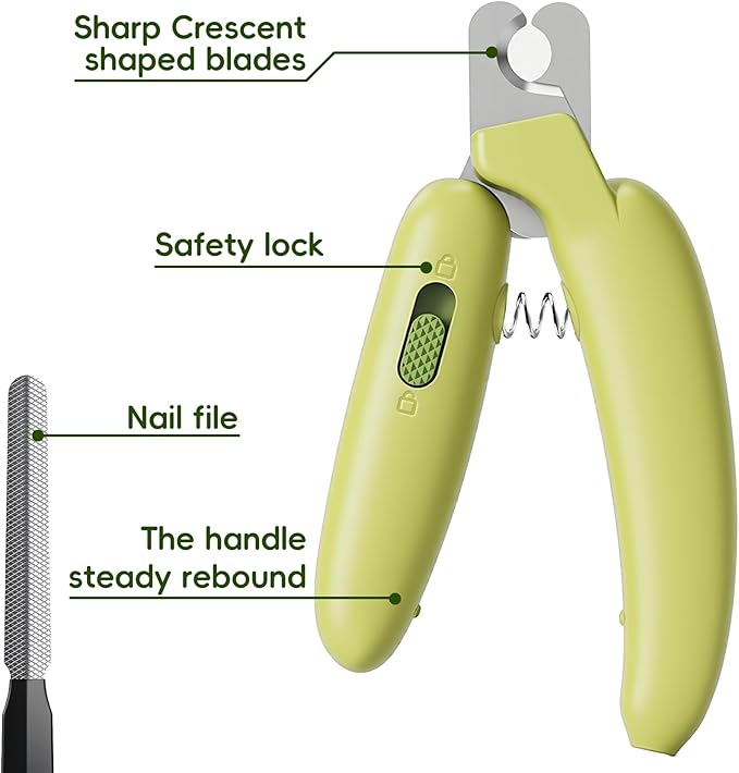 Dog Nail Clippers,Dog Nail Trimmers for Small Medium Dogs and Cats - Professional Grooming Tool with Safety Lock, Sharp Stainless Steel Blade Prevents Splitting，Includes Nail File (Green-mini)