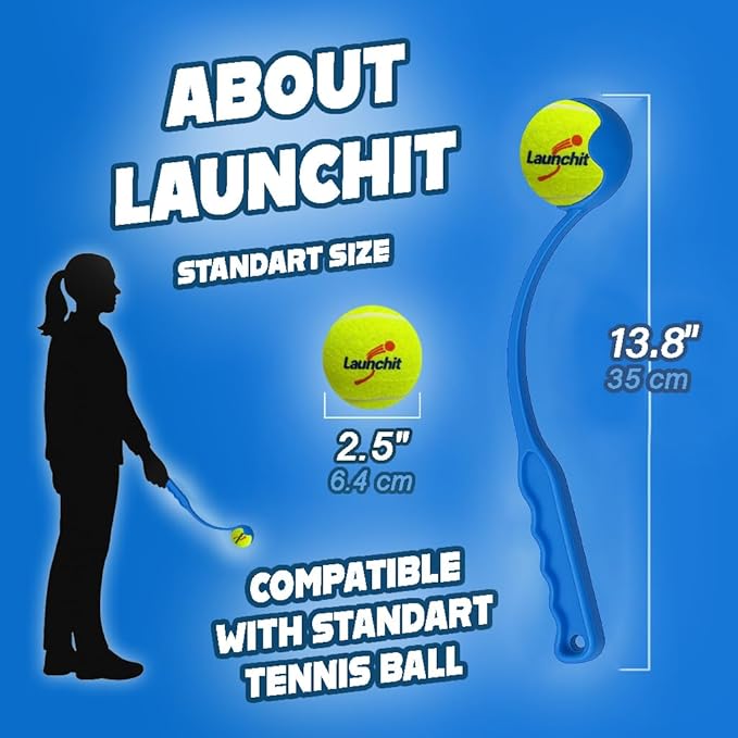 Dog Ball Launcher, Tennis Ball Thrower, Compact Design 13.8" Stick with Medium 2.5" Ball (Blue)