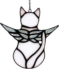 Angel Cat Memorial Present Ornaments, Acrylic Window Hanging Decorations for Cat Lovers, Angel Wings Suncatcher Decor, Pet Memorial Sympathy Present Statue (White)
