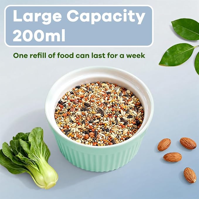 Bird Feeder for Cage Bowl, Ceramic Parrot Feeding Cups - Automatic Easy to Clean & Install, Dishwasher Safe Small Animal Food Water Bird Dish for Parrots, Cockatiels, Canaries