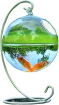 Transparent Hanging Glass Aquarium Fish Tank Bowl - Stylish Round/Rectangle Shape with Rack Holder for Home Decoration(Black-02)