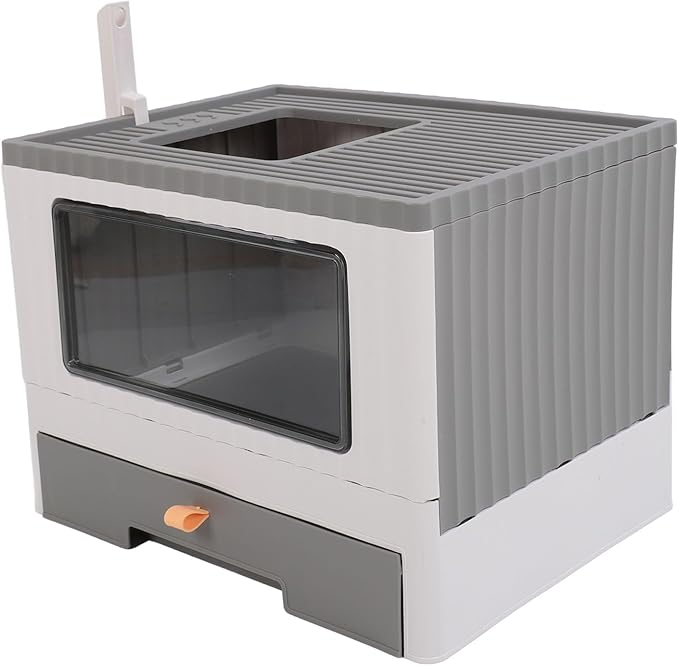 Cat Litter Box, Enclosed Cat Litter Boxes Foldable Toilet Box Potty with Front Door and Scoop Top Entry for Adult Kitten, 17.7x13.4x13.2in (Gray)