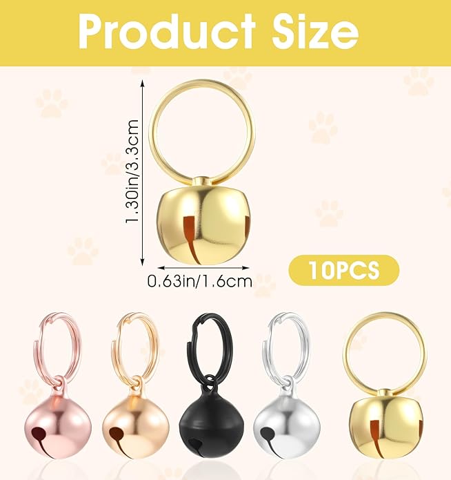 10 Pcs Small Bell for Dog Collar, 1/2 Inch Dog Bells for Collar for Small Dogs And Cats for Puppy Collars, Secure Attachment, Clear Ringing Sound